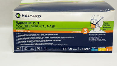 Halyard 48247 Fluidshield 3 Fog-Free Surgical Mask ASTM Level 3 - Box of 25